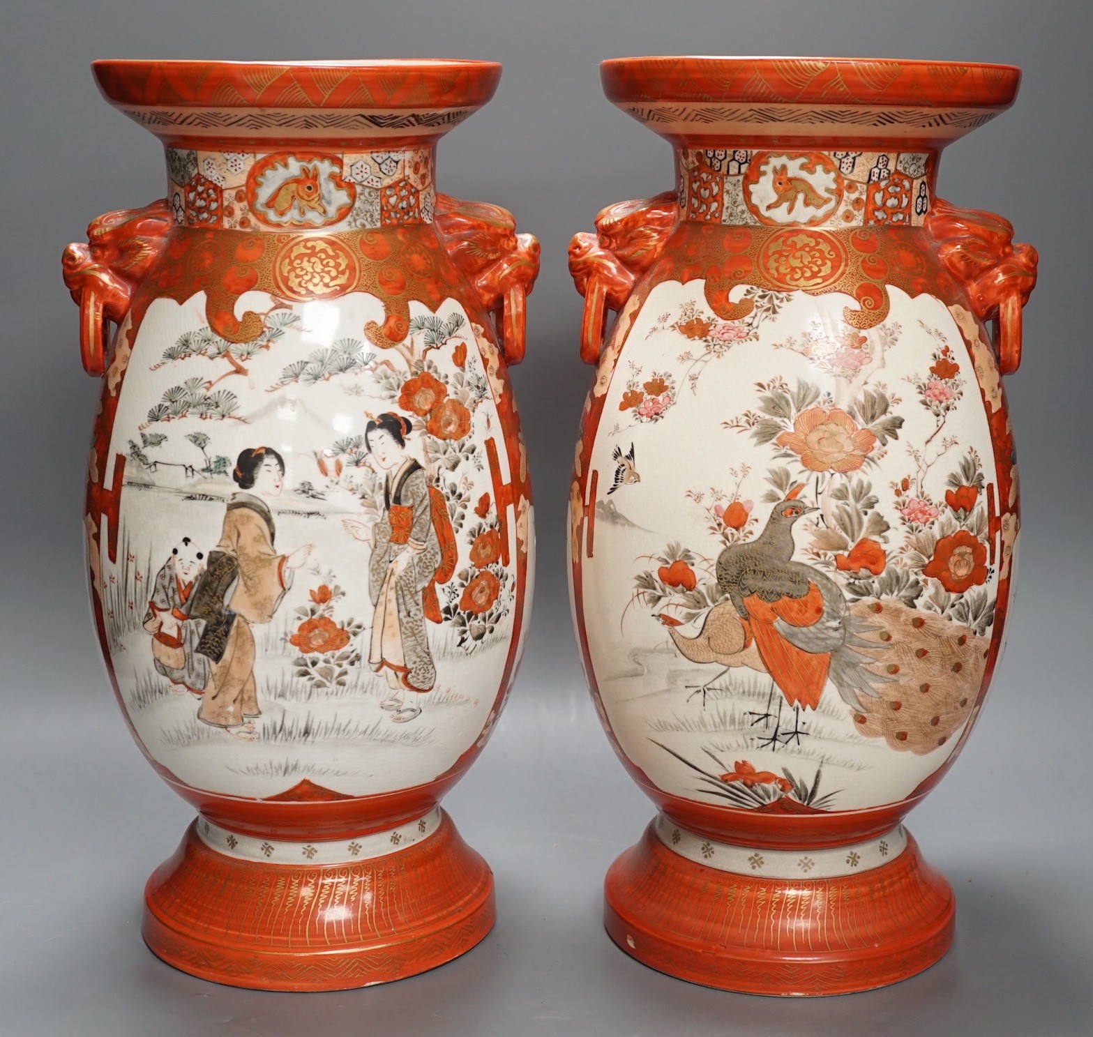 A pair of large Japanese Kutani vases, 36 cms high